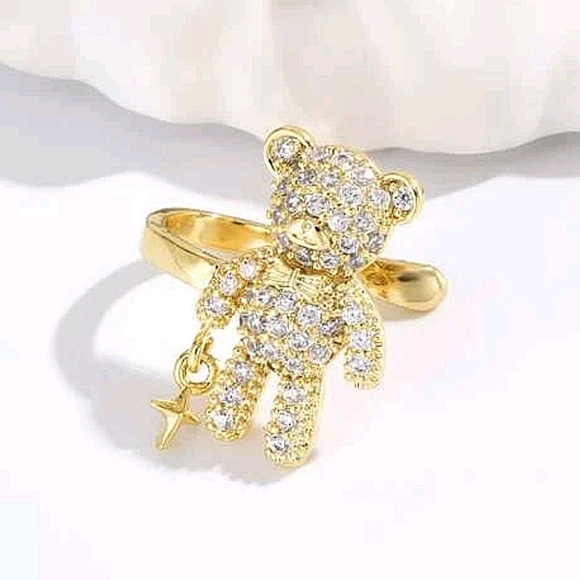 Teddy Bear Gold Plated Zircon Cuff Earring - Picture 3 of 5